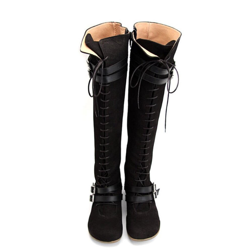 JOHN FLUEVOG OPERETTAS: HJORDIS  BLACK Suede LEATHER KNEE HIGH BOOTS 9.5 - Picture 4 of 15